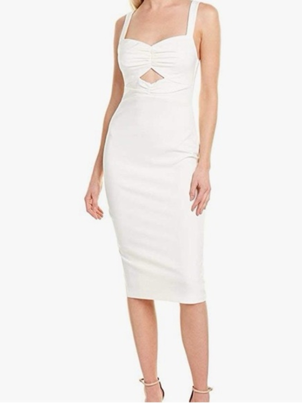 Likely White Ruched Front Cutout Midi Dress Size 4